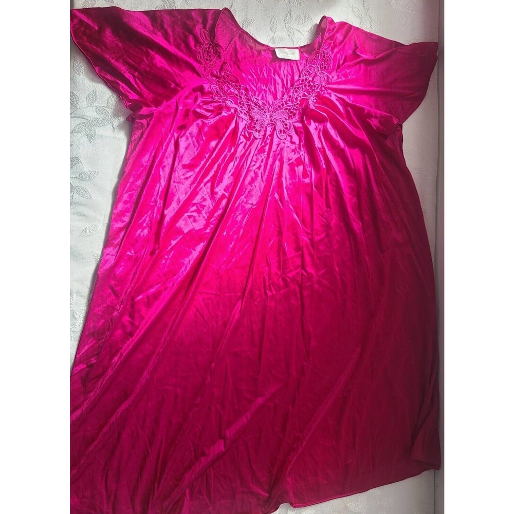 VINTAGE Vanity Fair Fuschia Lace Detail Nightgown sz Large